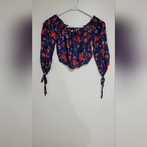  Women’s Blouse Off the Shoulder Smocked Cropped 3/4 Sleeve Top Small Size XS.